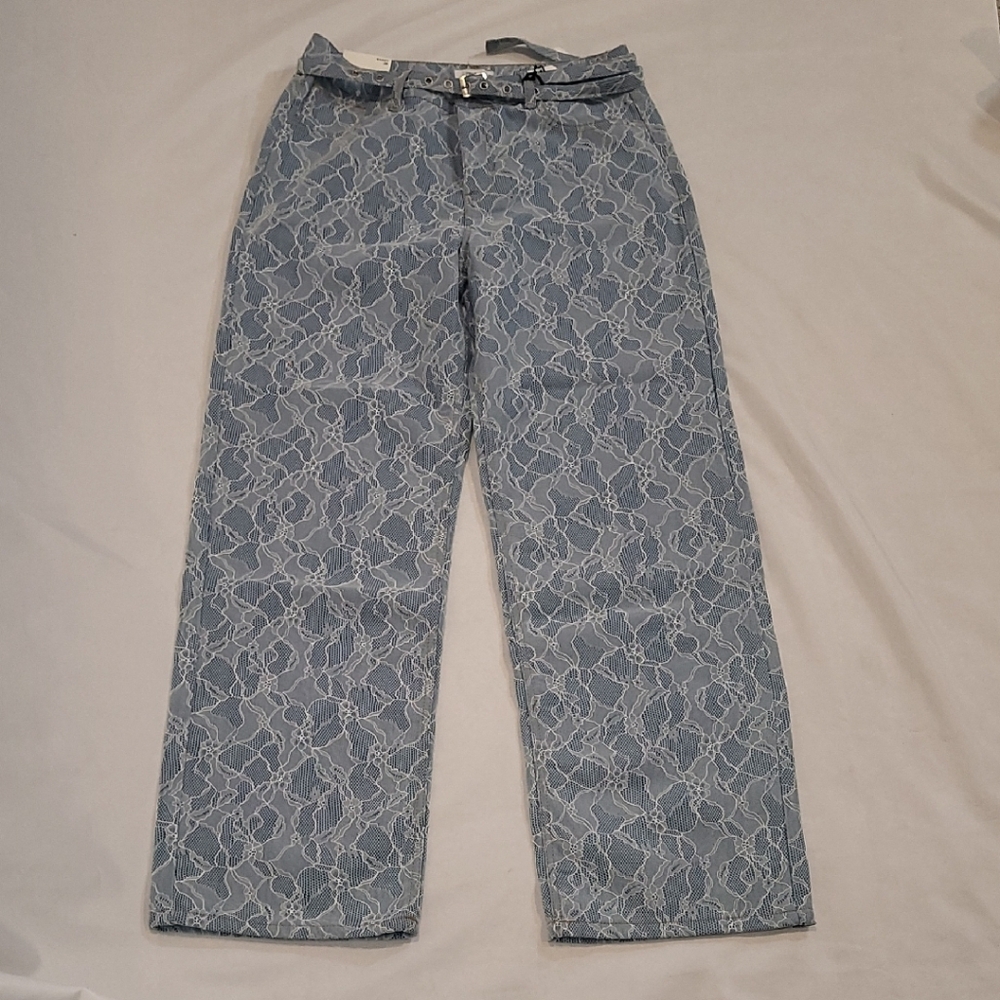 Forever 21 Premium Denim Lace Baggy Jeans Mid Rise Wide Straight Leg Y2k